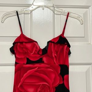 Spaghetti Strap Rose Print Dress